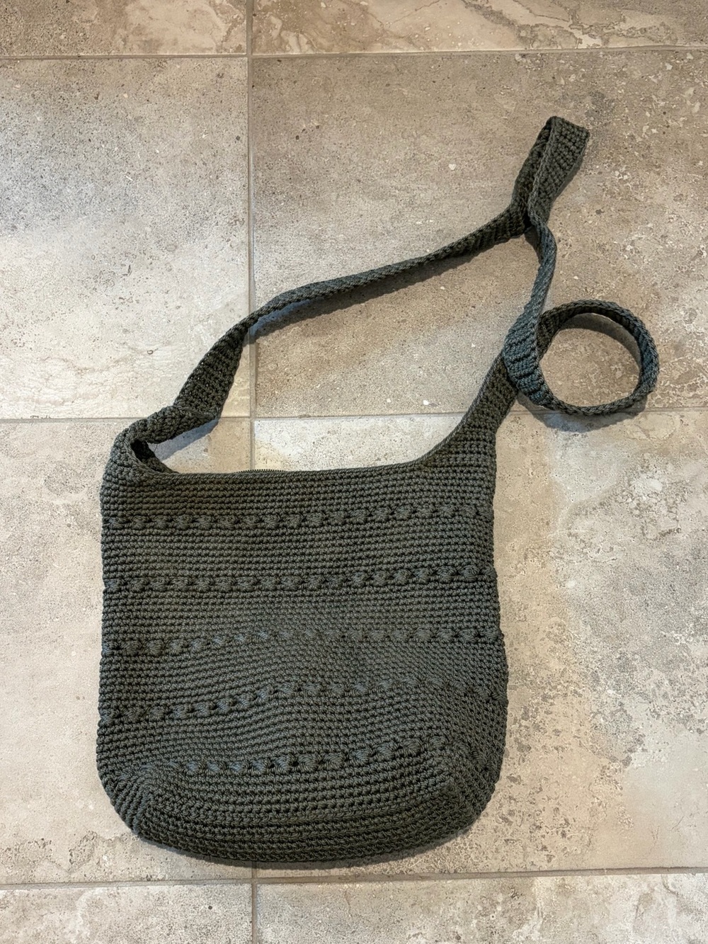 Vintage Jessica 90s Boho Nylon Crochet Crossbody Bag Khaki Olive
